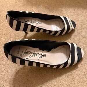 MSGM Black and White Striped Heels